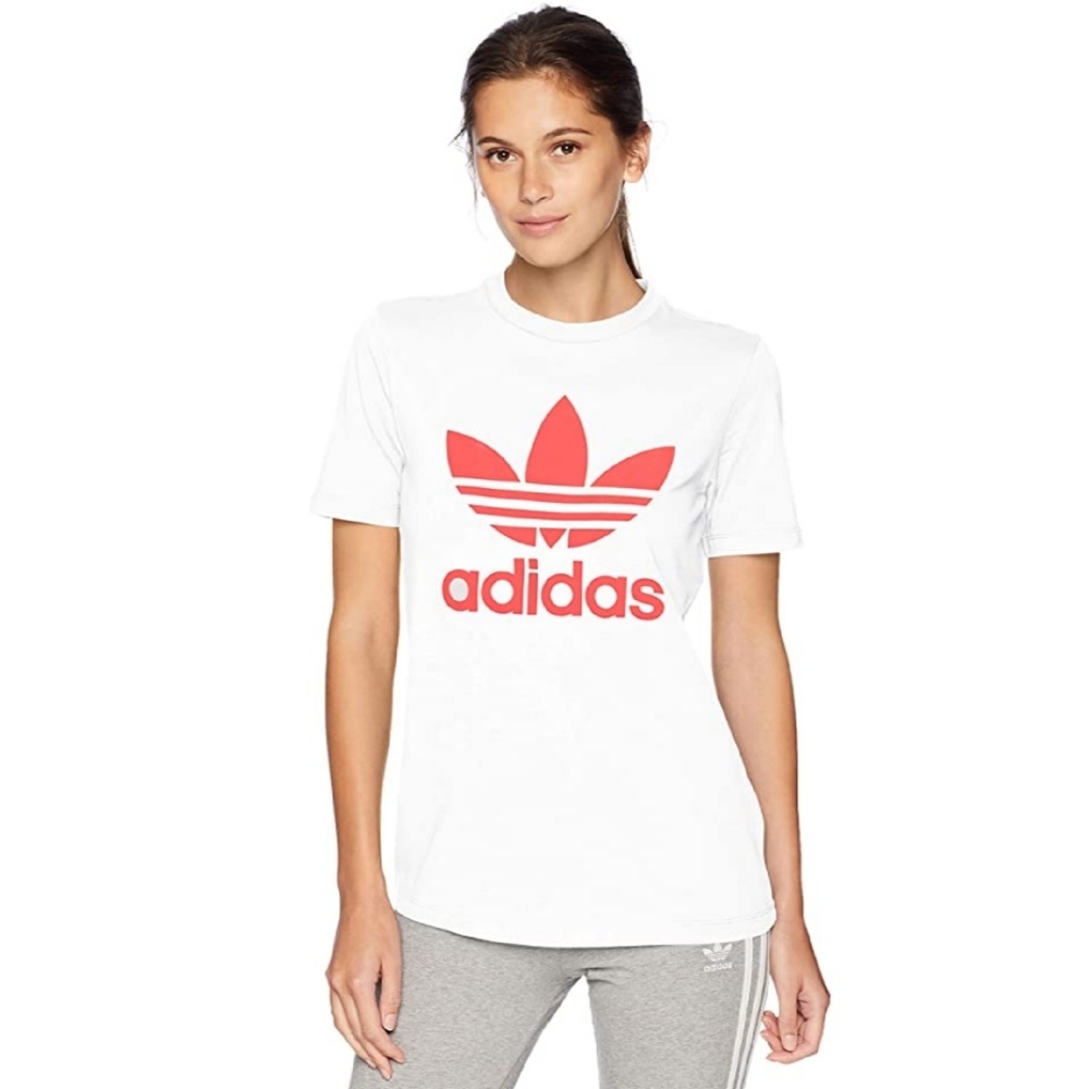 Adidas Red and White Cotton Logo Tee Shirt